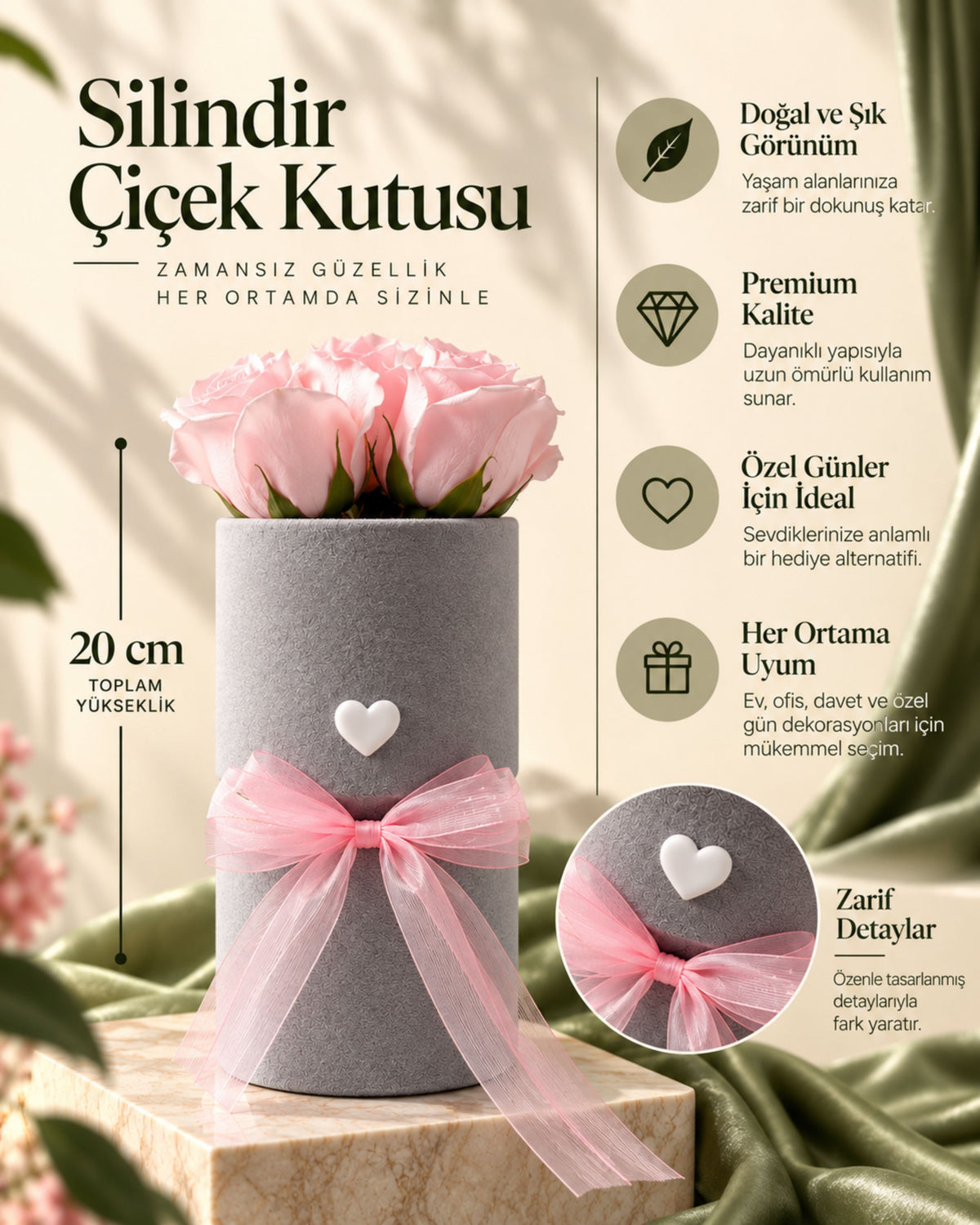 Pembe Dekoratif Gül Kutusu