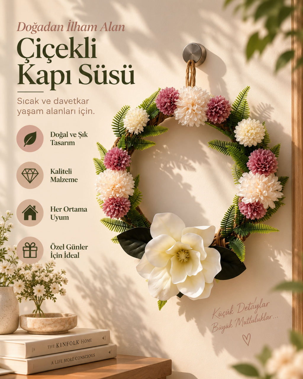 Manolya Çiçekli Boho Kapı Süsü