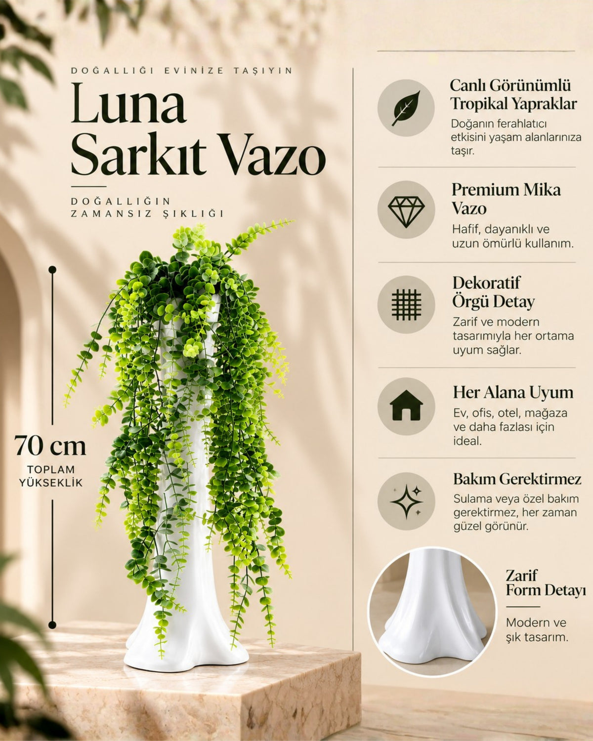 Beyaz Luna Sarkıt Okaliptüs Uzun Vazo Seti
